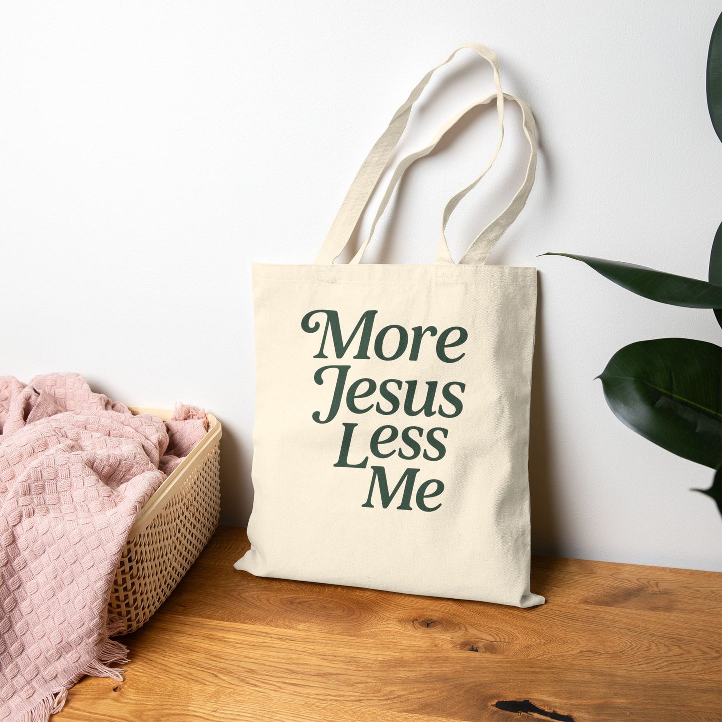 Inspirational Cotton Canvas Tote Bag | More Jesus Less Me