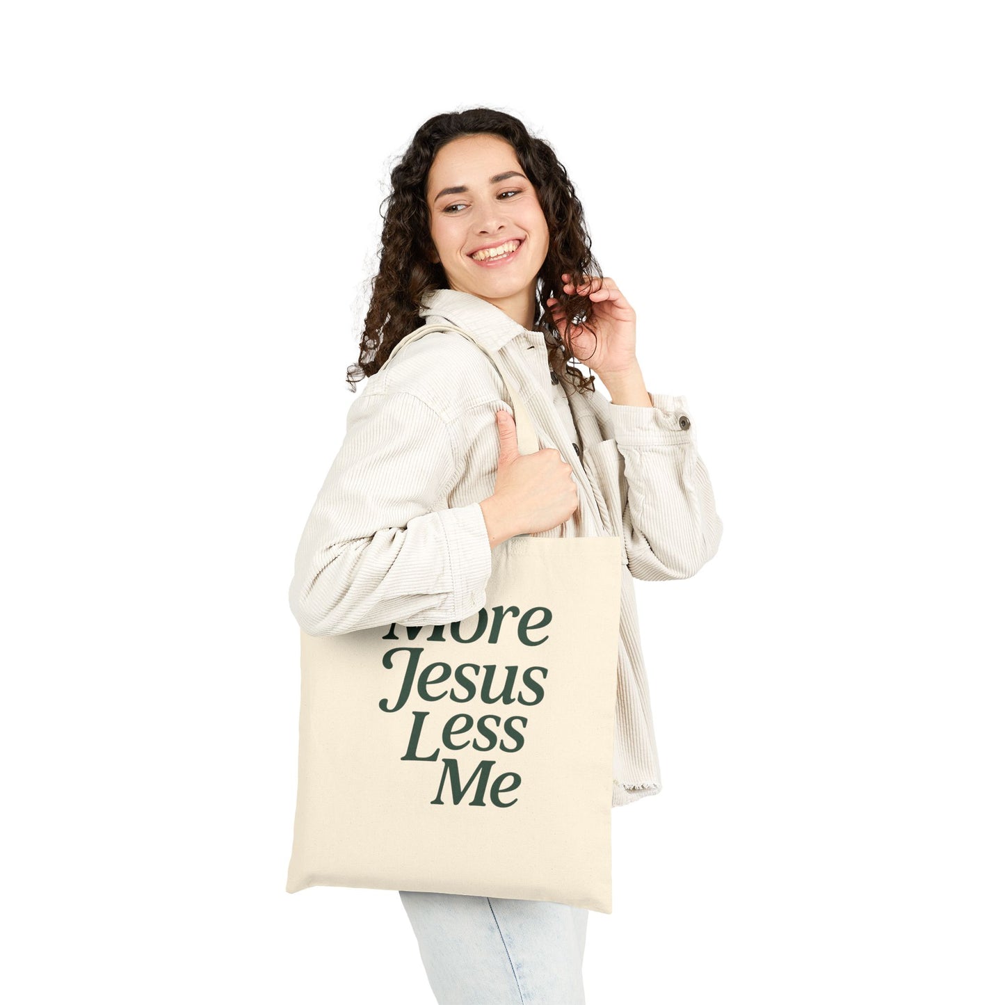 Inspirational Cotton Canvas Tote Bag | More Jesus Less Me