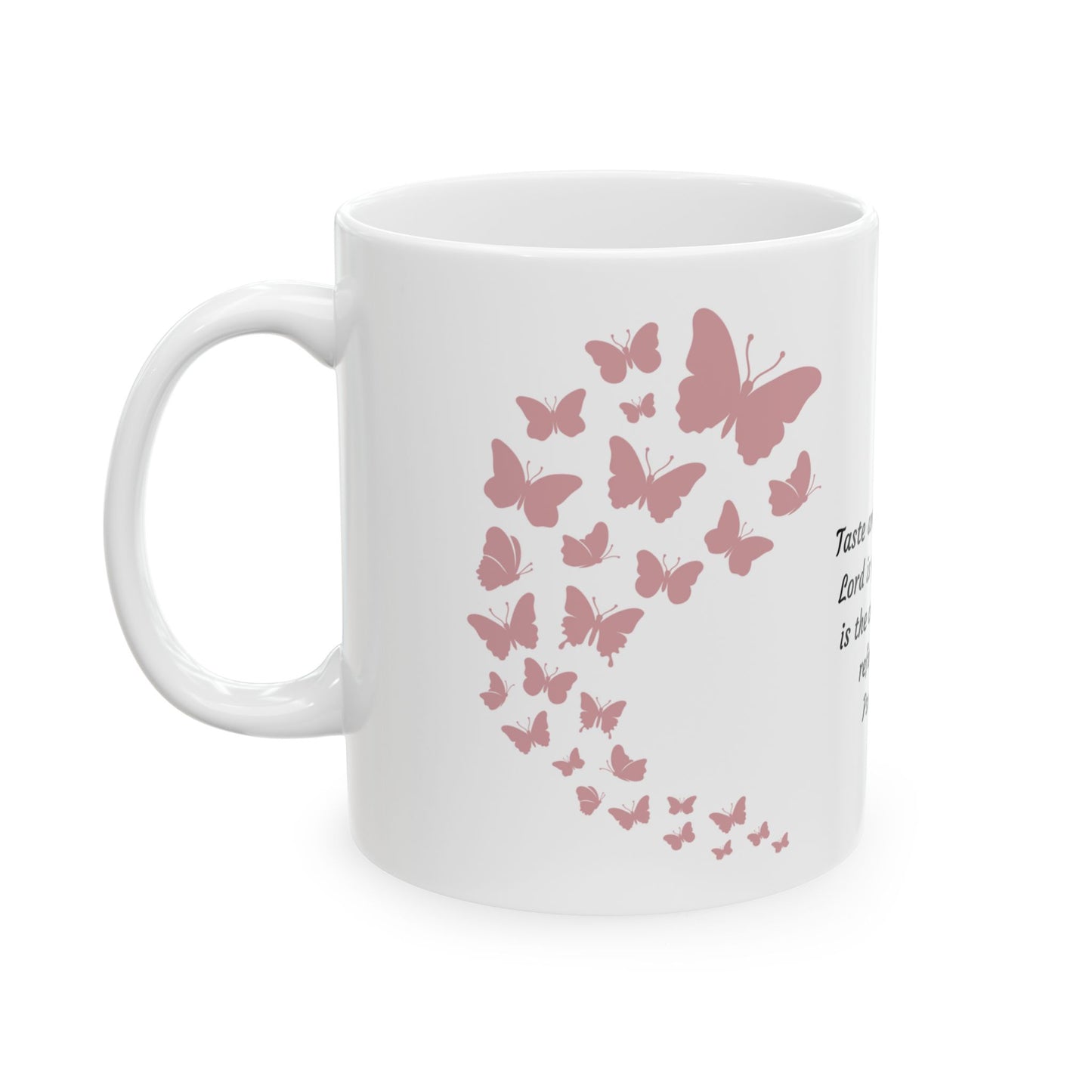 Ceramic Prayer Mug with Butterfly Design, Inspirational Coffee Cup