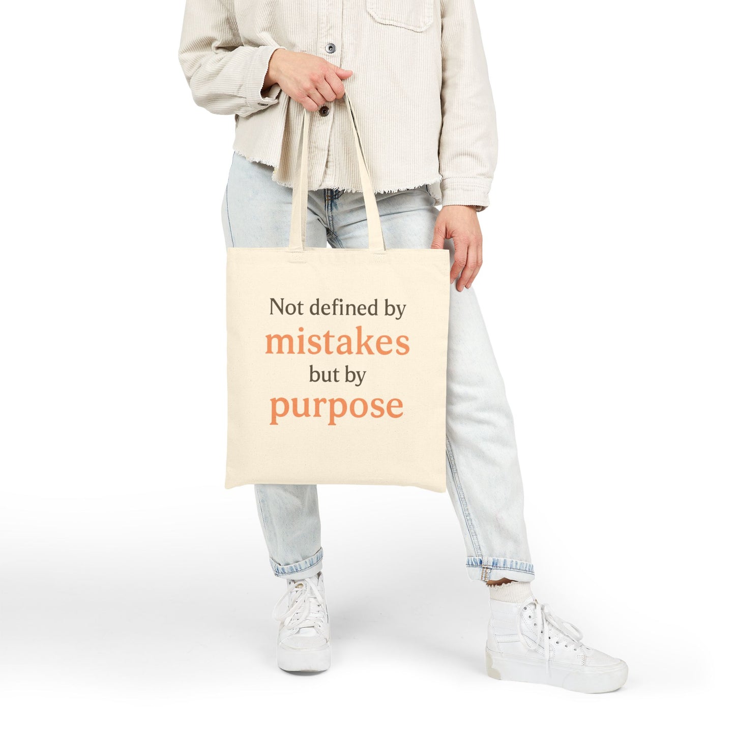 Inspiring Cotton Canvas Tote Bag - "Not Defined by Mistakes, But by Purpose"
