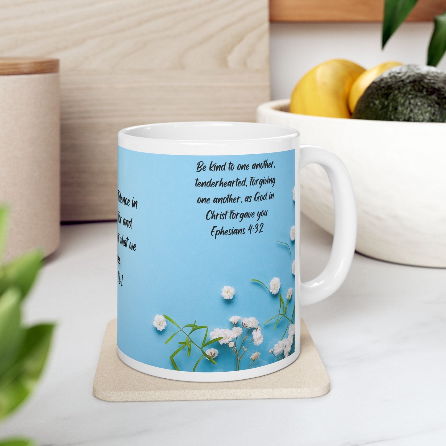 Inspirational Floral Ceramic Mug with Hebrews 11:1 | Coffee Cup for Faithful Moments