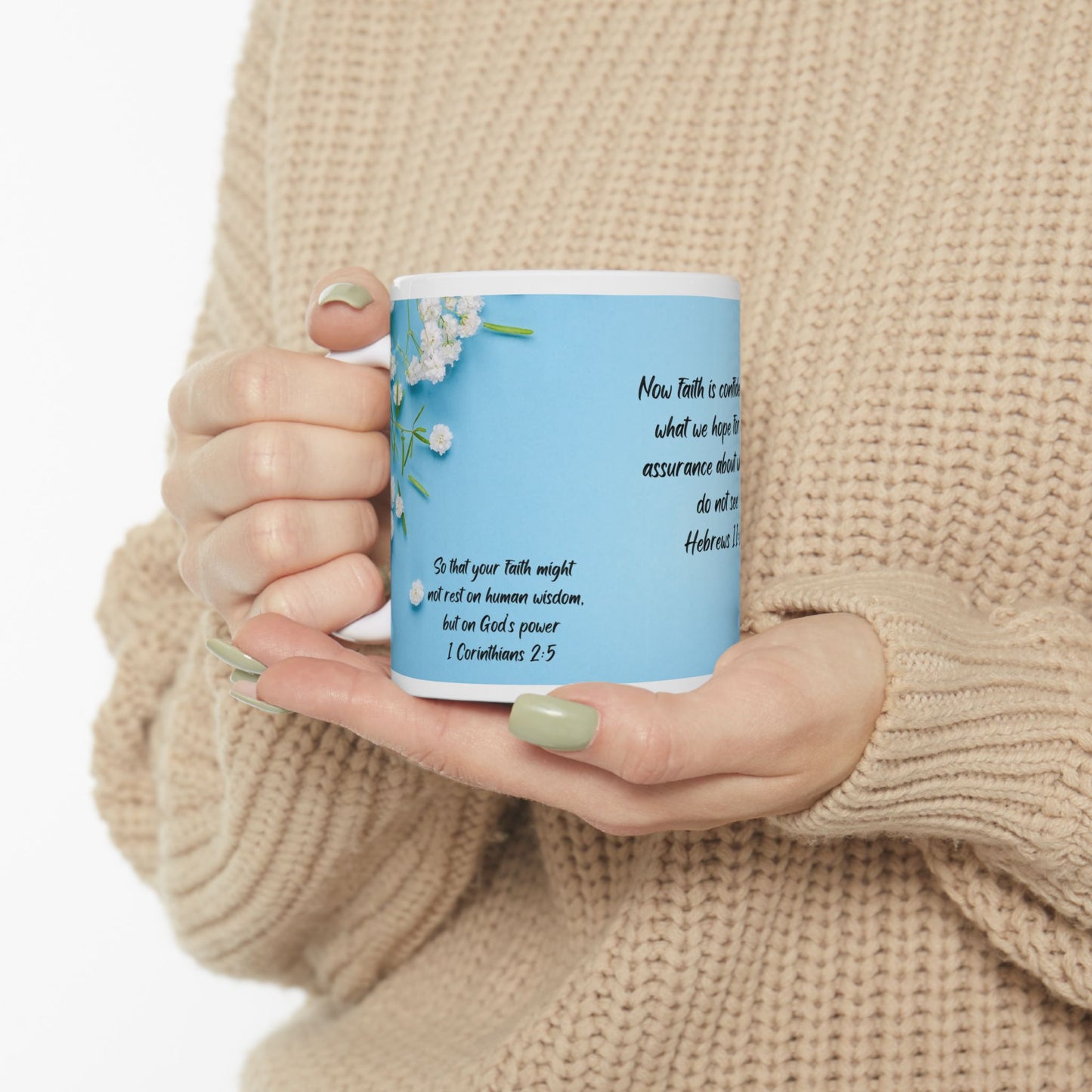 Inspirational Floral Ceramic Mug with Hebrews 11:1 | Coffee Cup for Faithful Moments