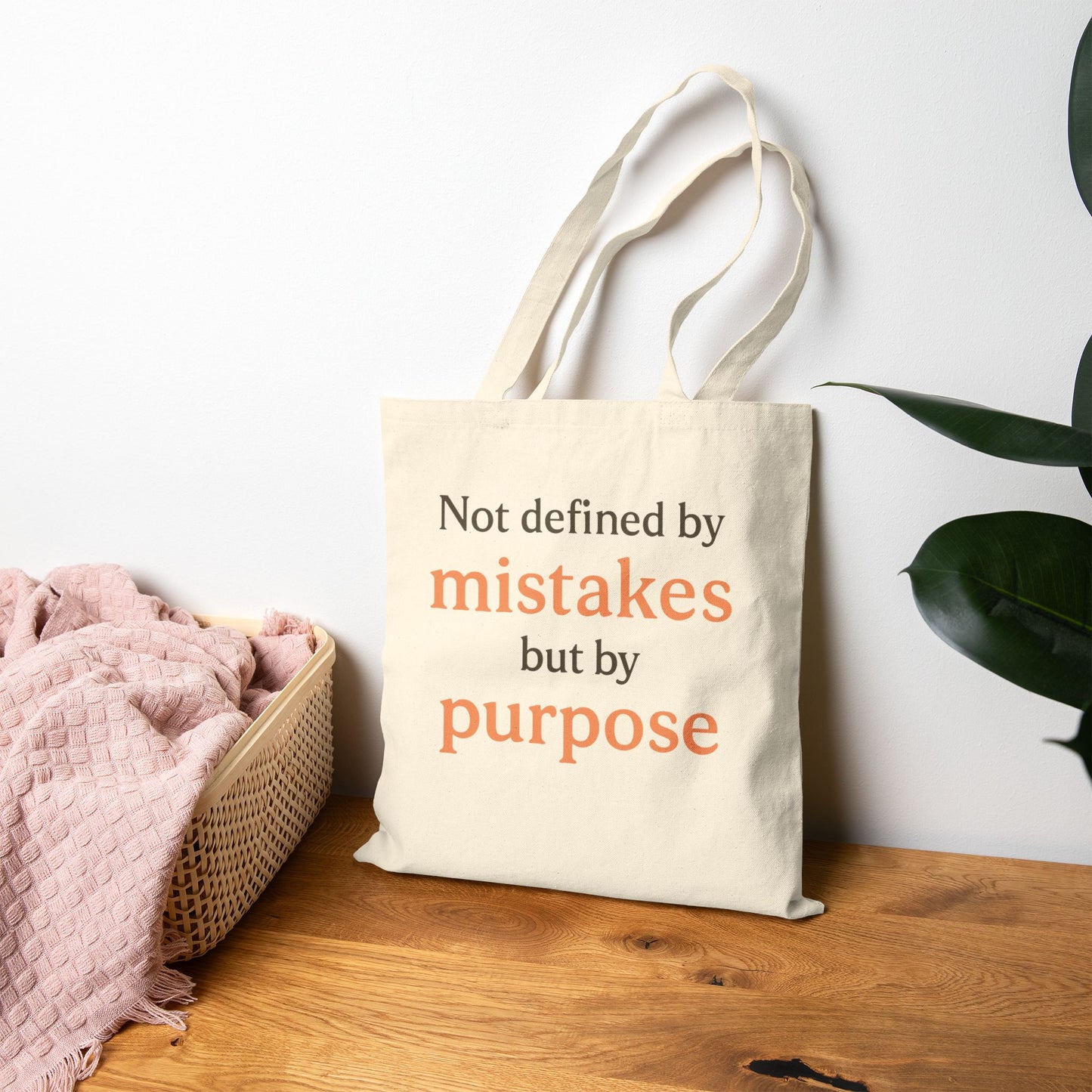 Inspiring Cotton Canvas Tote Bag - "Not Defined by Mistakes, But by Purpose"
