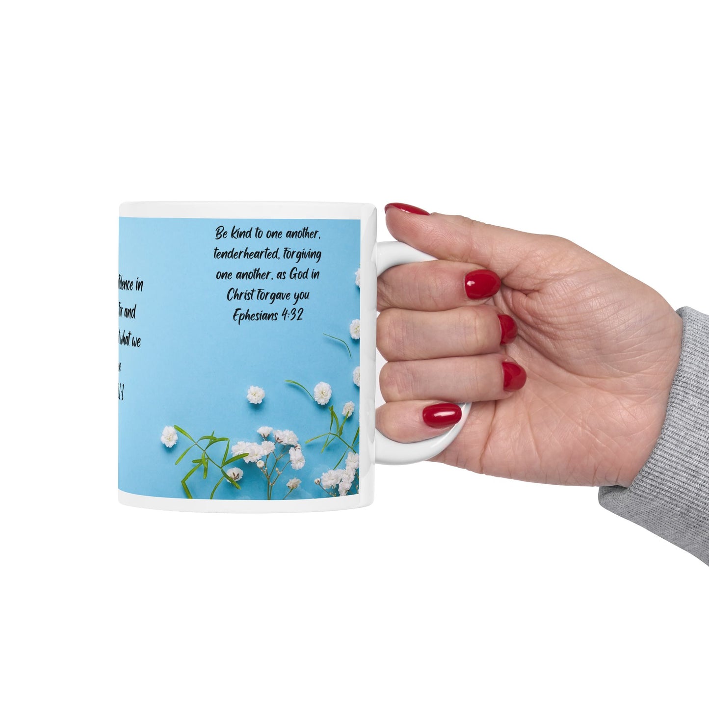 Inspirational Floral Ceramic Mug with Hebrews 11:1 | Coffee Cup for Faithful Moments