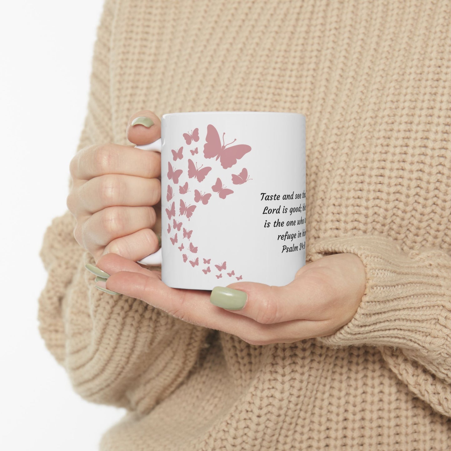 Ceramic Prayer Mug with Butterfly Design, Inspirational Coffee Cup