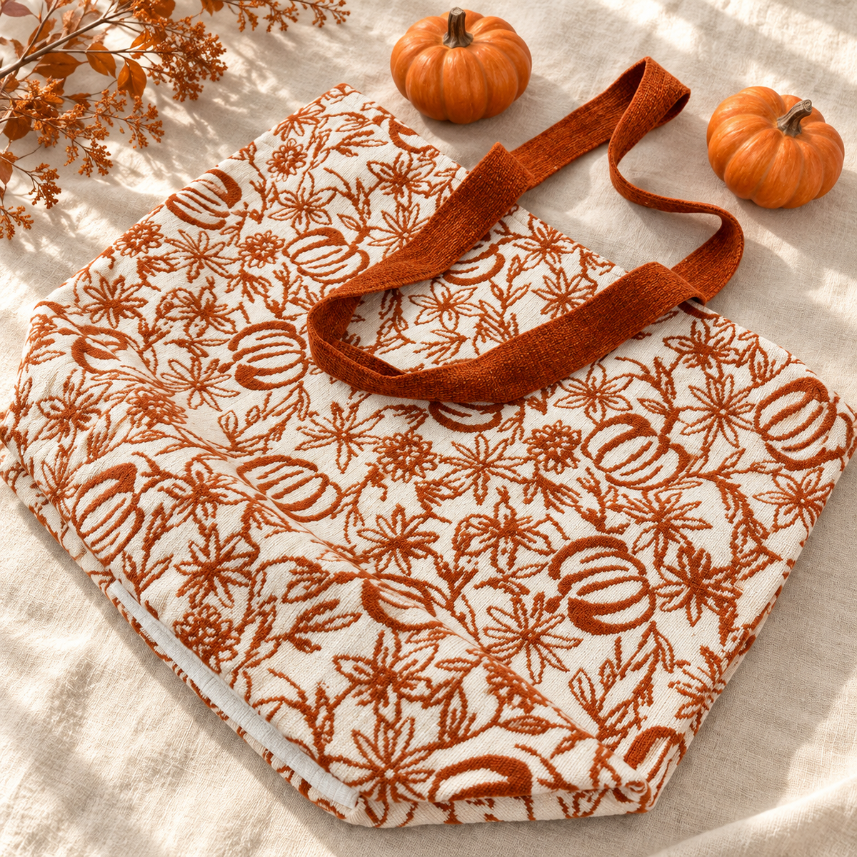 Autumn Pumpkin Floral Tote Bag
