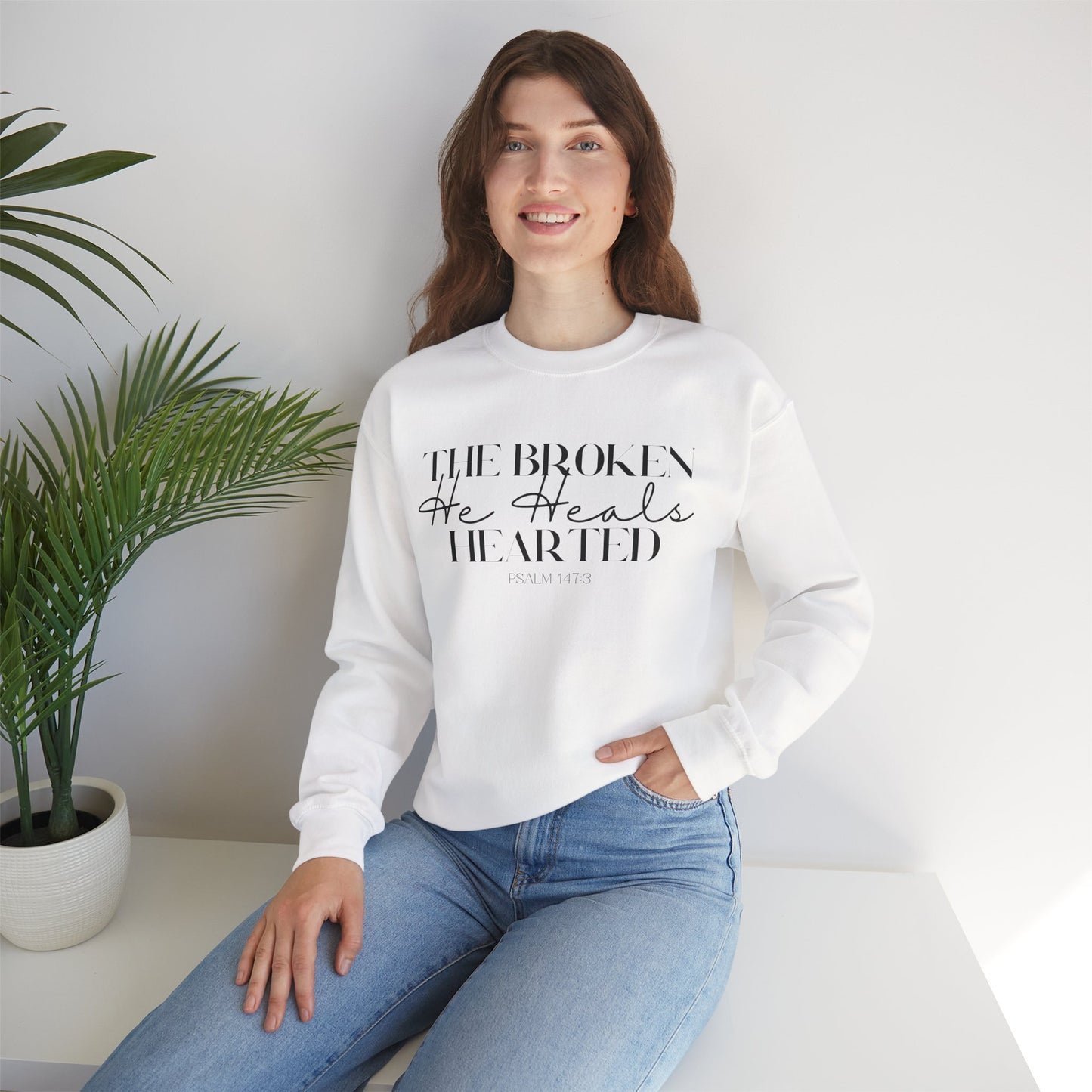 The Broken He heals Hearted Unisex Heavy Blend Crewneck Sweatshirt
