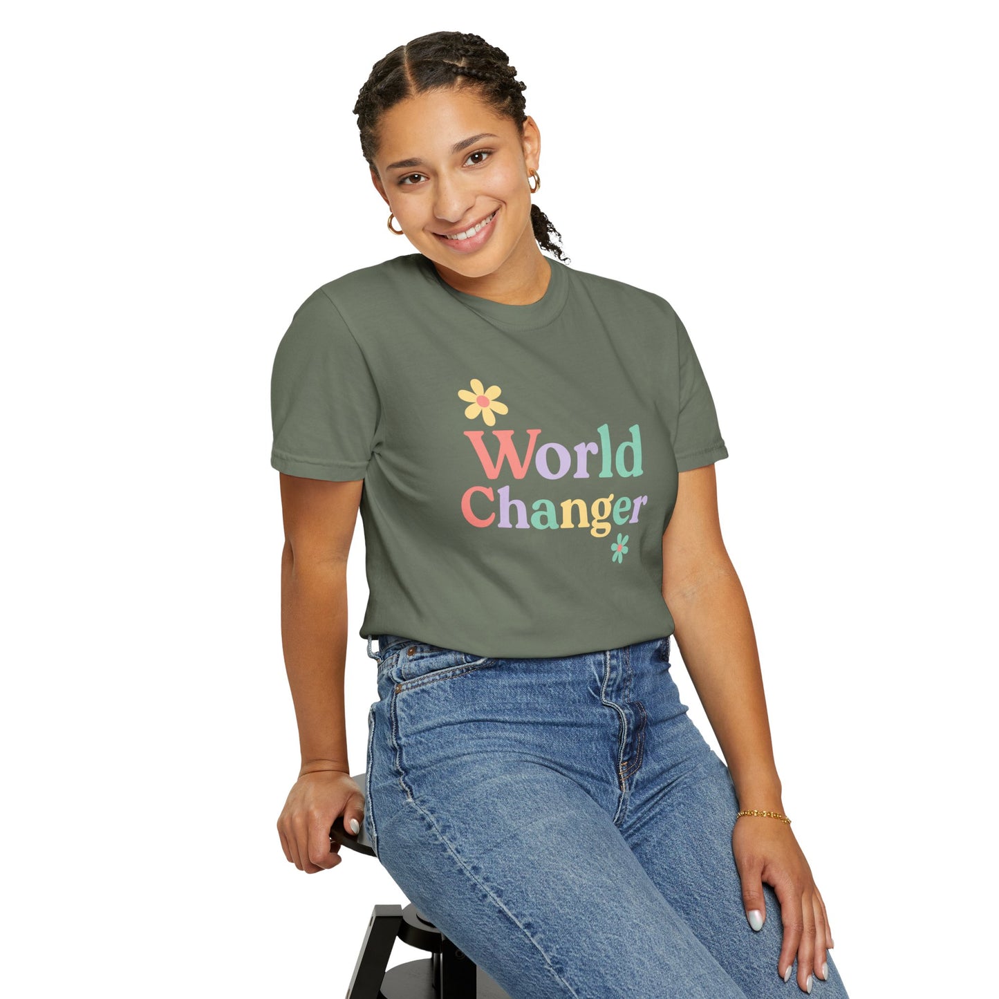 World Changer Unisex Garment-Dyed T-Shirt, Casual Tee, Positive Message Shirt