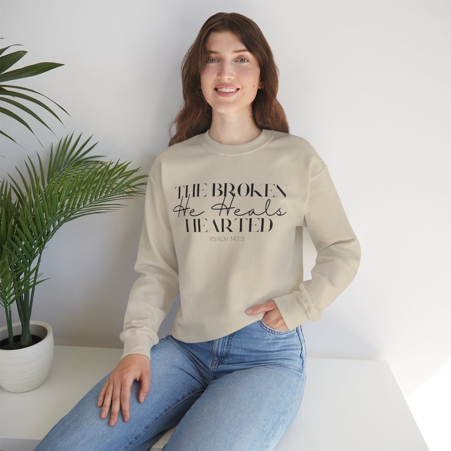 The Broken He heals Hearted Unisex Heavy Blend Crewneck Sweatshirt