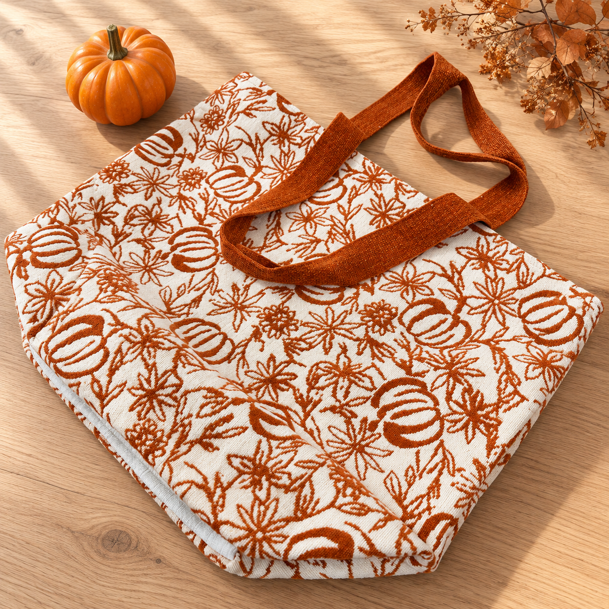 Autumn Pumpkin Floral Tote Bag
