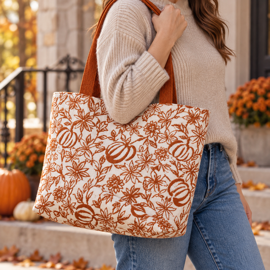 Autumn Pumpkin Floral Tote Bag